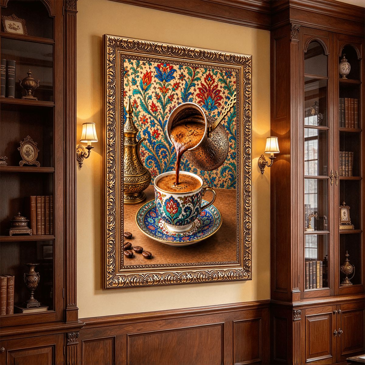 Arabic Coffee Vintage Gold Framed Canvas Prints Wall Art (2:3) (Made in USA)