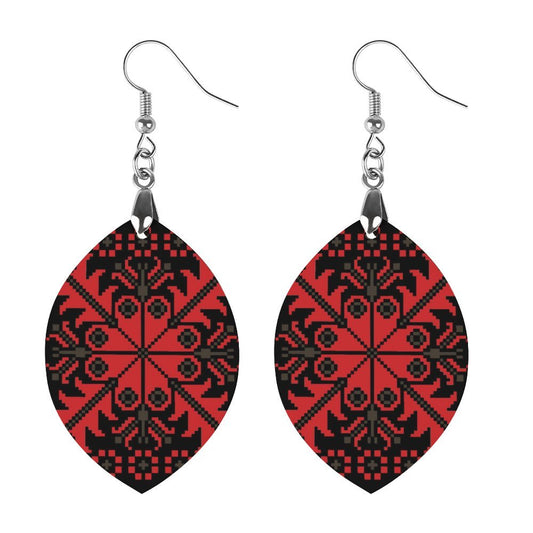 Gaza | غزة Palestinian Tatreez Fashion Wooden Earrings Pendant, Red -