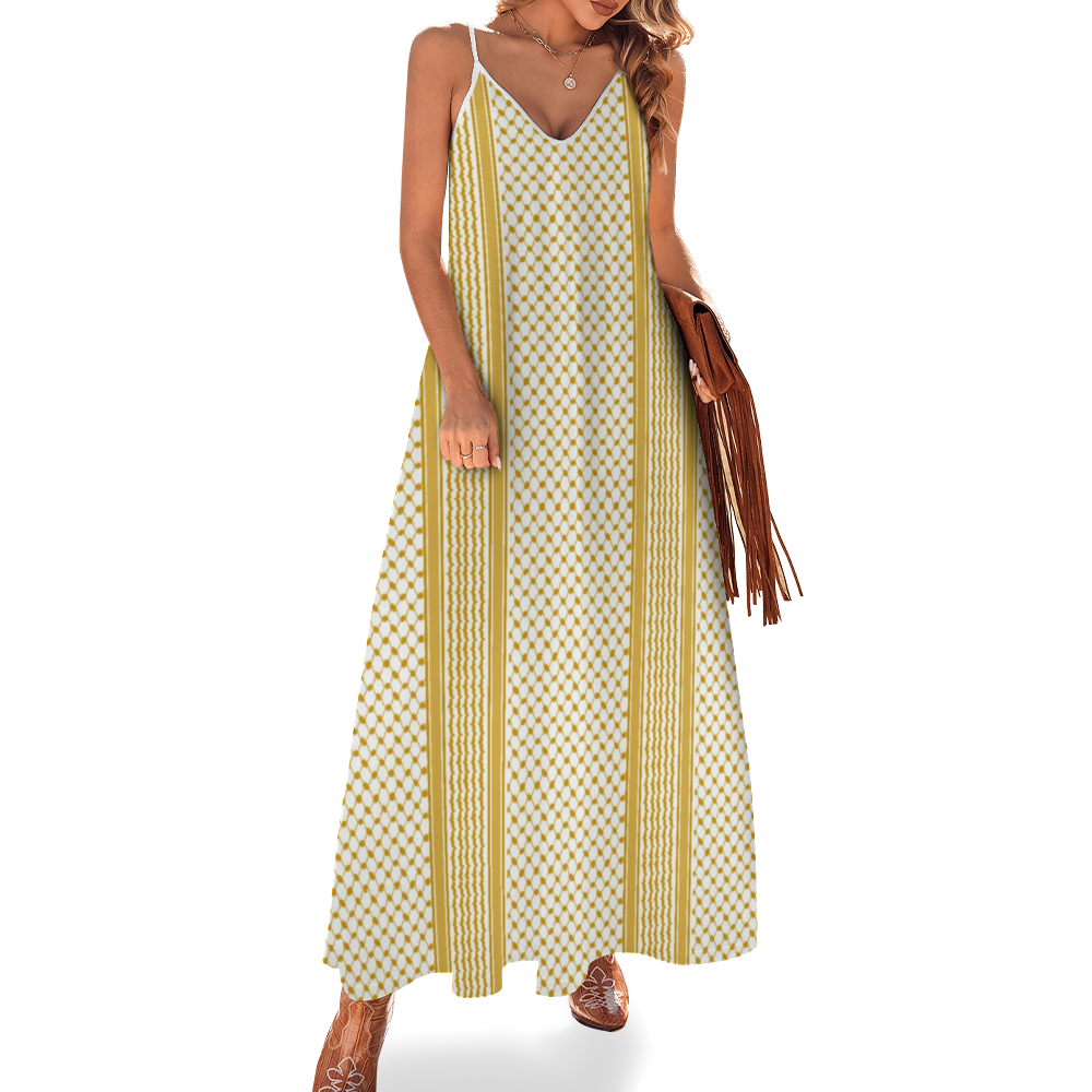 Kuffiyeh All Over Print Women's Summer Fashion Slip Dress Long Skirts