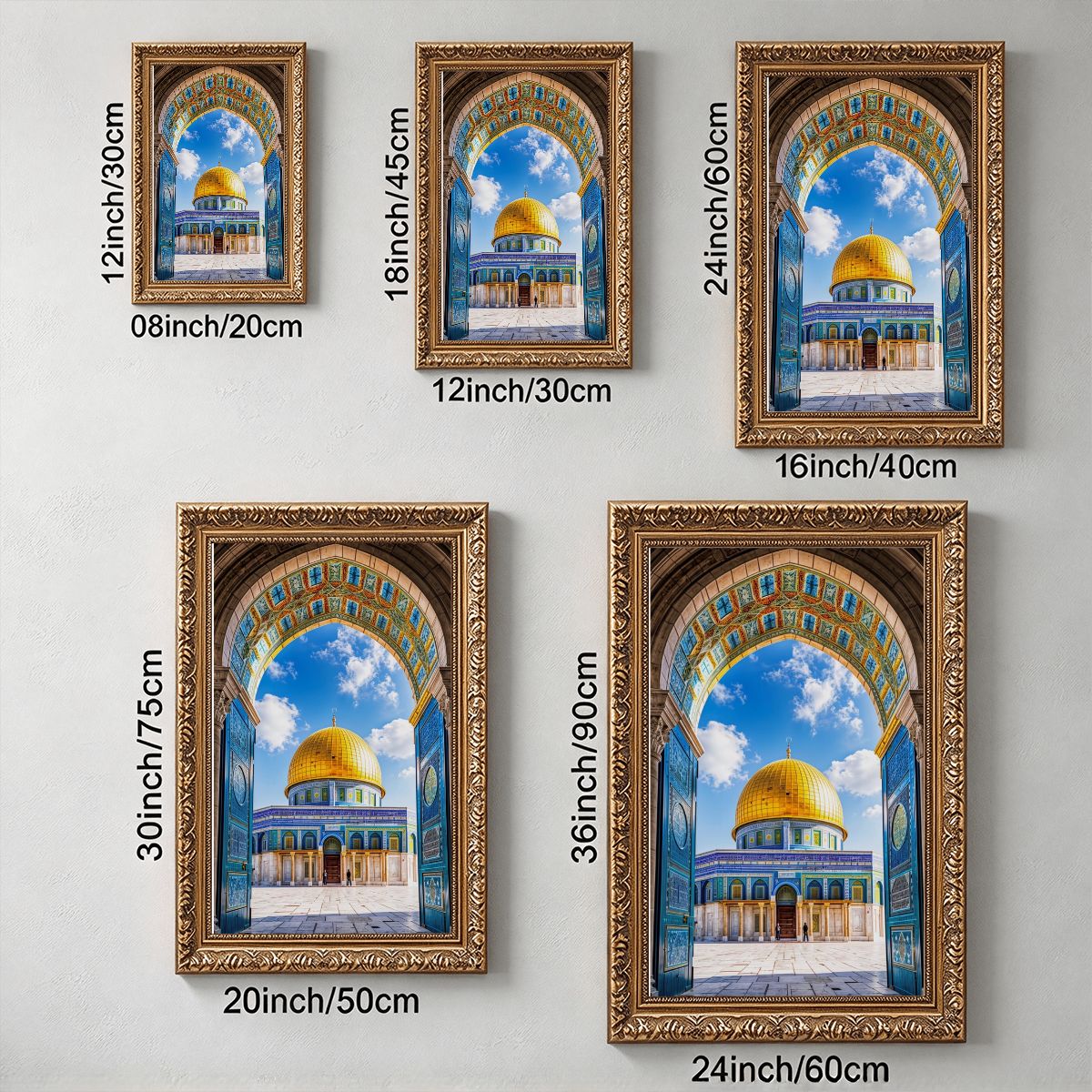 Golden Dome of the Rock Vintage Gold Framed Canvas Prints Wall Art (2:3) (Made in USA)