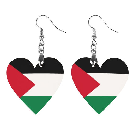 I Love Palestine Heart Wooden Earrings Pendant -