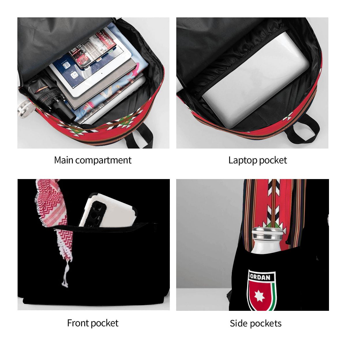 Woman نشميه Jordanian Large Capacity Oxford Backpack with Cloth Side Pockets