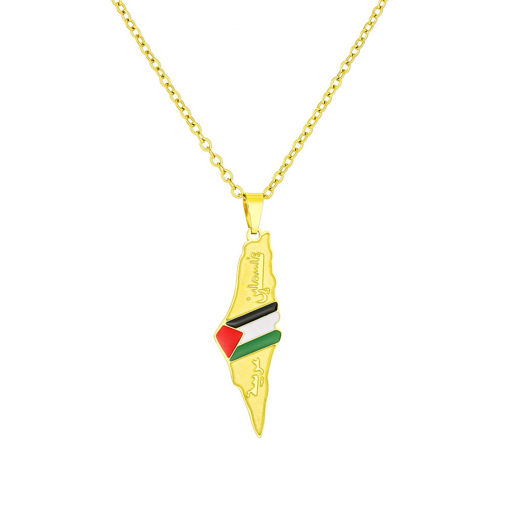 Stainless Steel Palestine Map Necklace