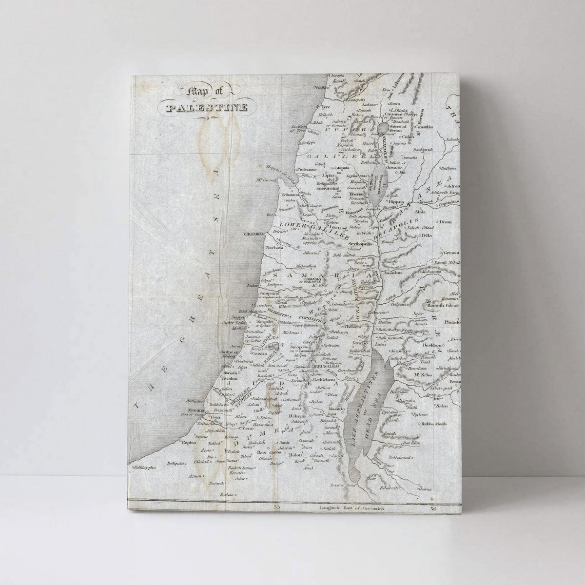 Map of Palestine Canvas with Mounting Brackets 12x16in (vertical)