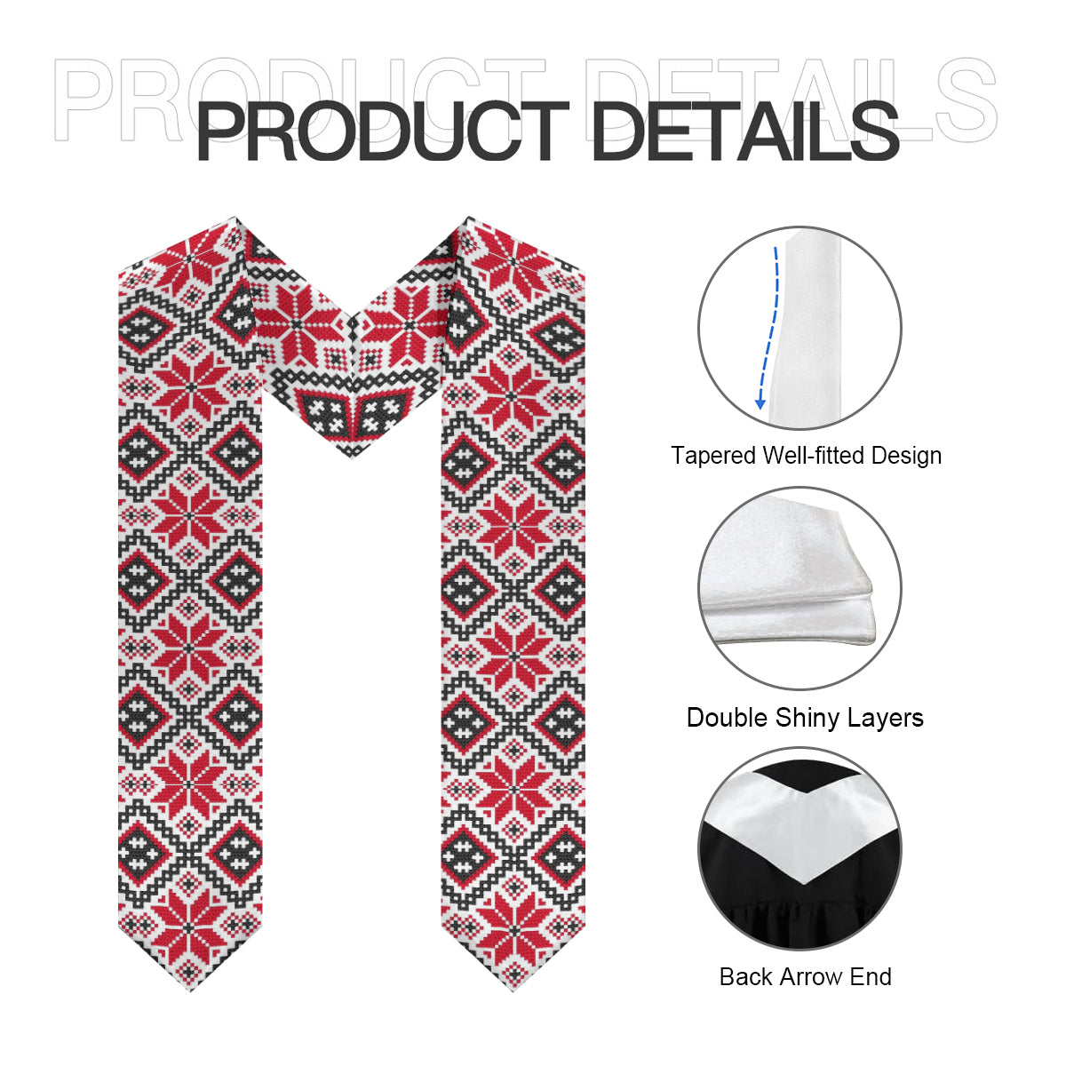 Palestinian Tatreez Print Graduation Stole, Red