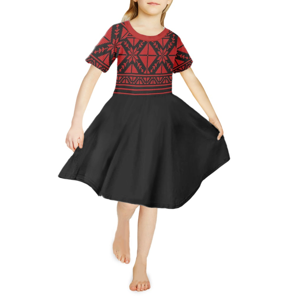 Palestinian Tatreez Print Girls short sleeve long dress