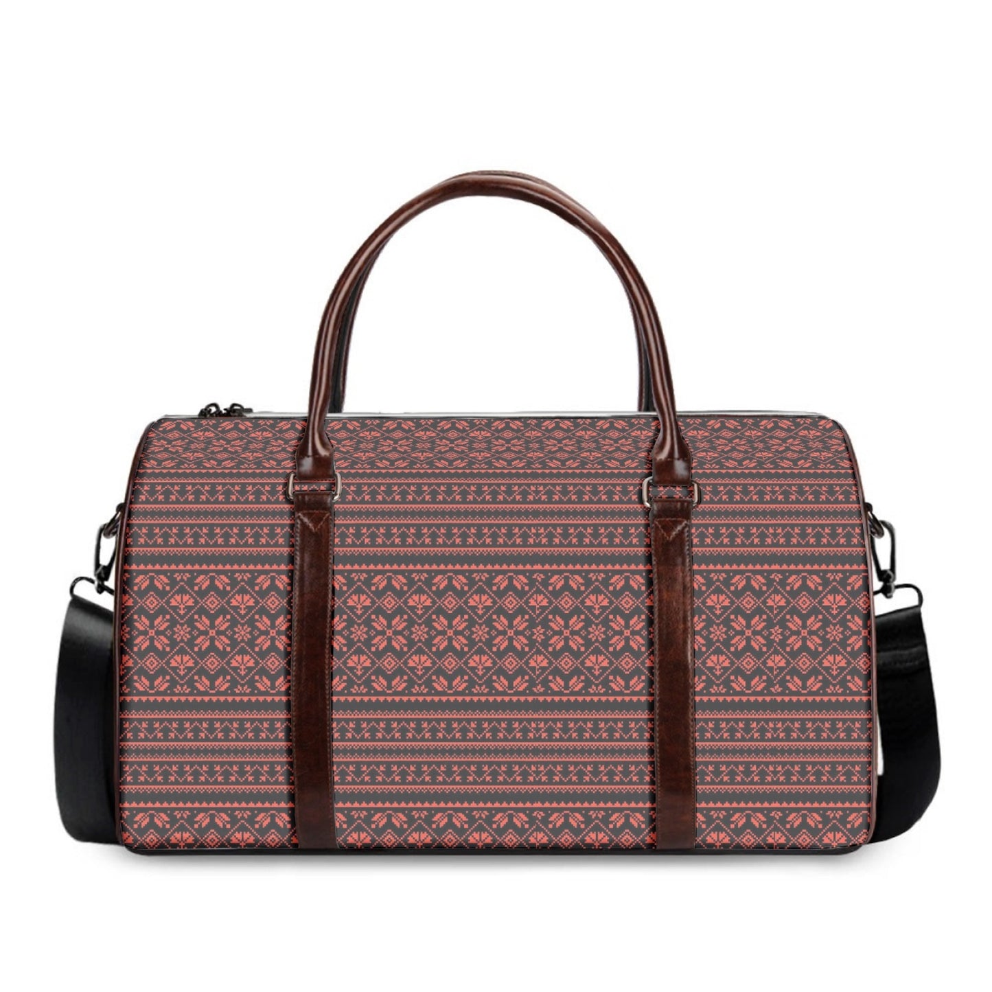 Palestinian Tatreez Print Duffle Bag, Red