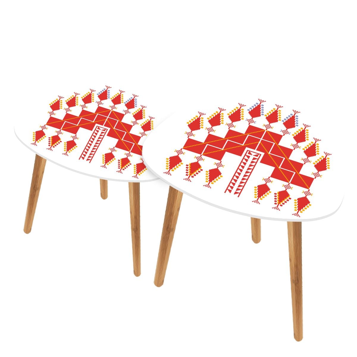 Palestinian Tatreez Design Triangle Coffee Table Set of 2