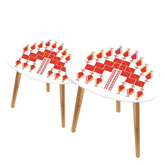 Palestinian Tatreez Design Triangle Coffee Table Set of 2