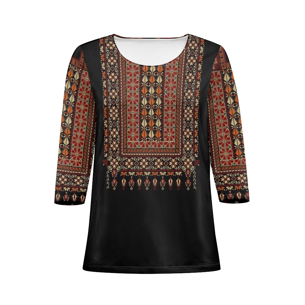 Palestinian Tatreez print Women's three quarter sleeve top