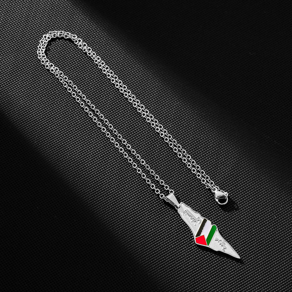 Stainless Steel Palestine Map Necklace