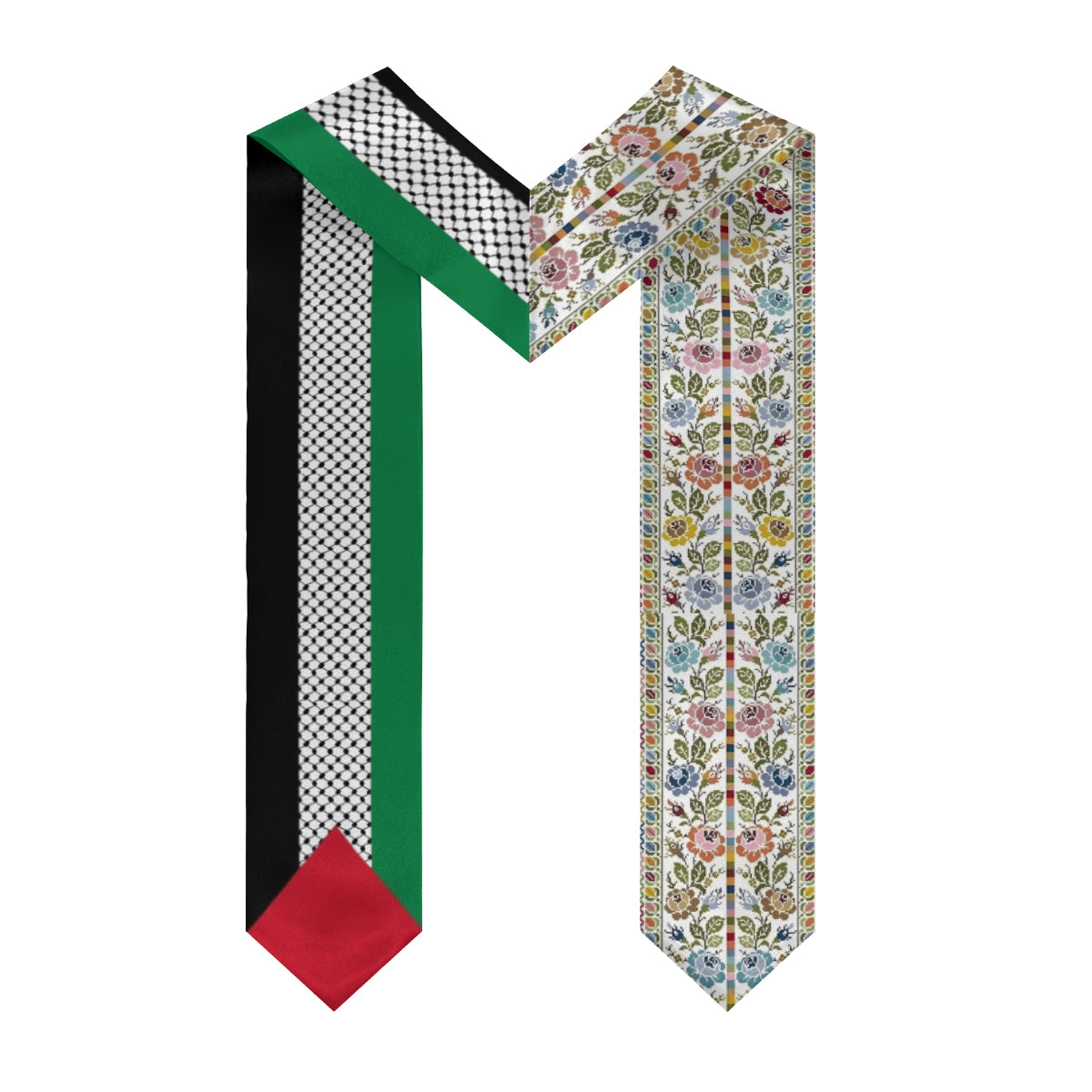 Palestinian Kuffiyeh Flag Floral Tatreez Print Sash