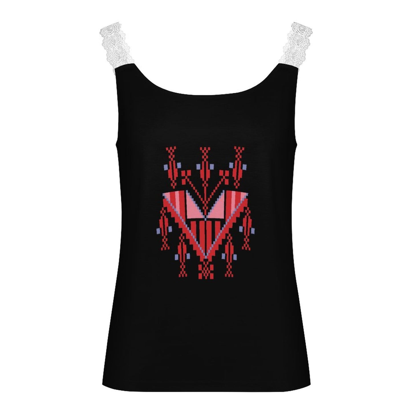 Women’s Lace Trim Camisole – Tatreez Front Print