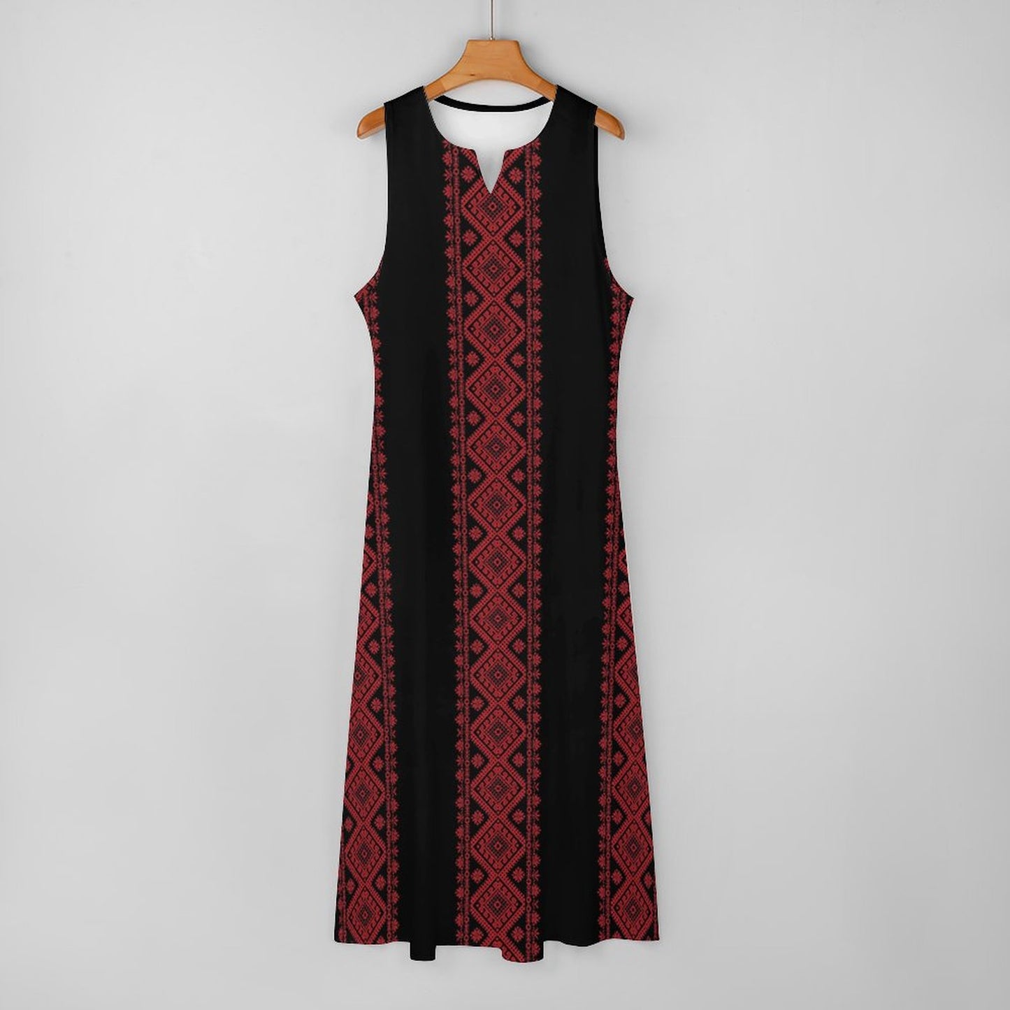 Palestinian Tatreez Print Sleeveless Long Dress Long dress, Red -