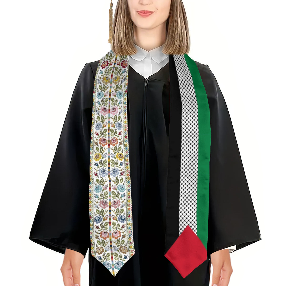 Palestinian Kuffiyeh Flag Floral Tatreez Print Sash