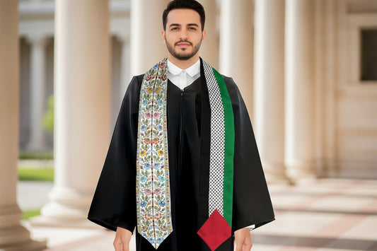 Palestinian Kuffiyeh Flag Floral Tatreez Print Sash