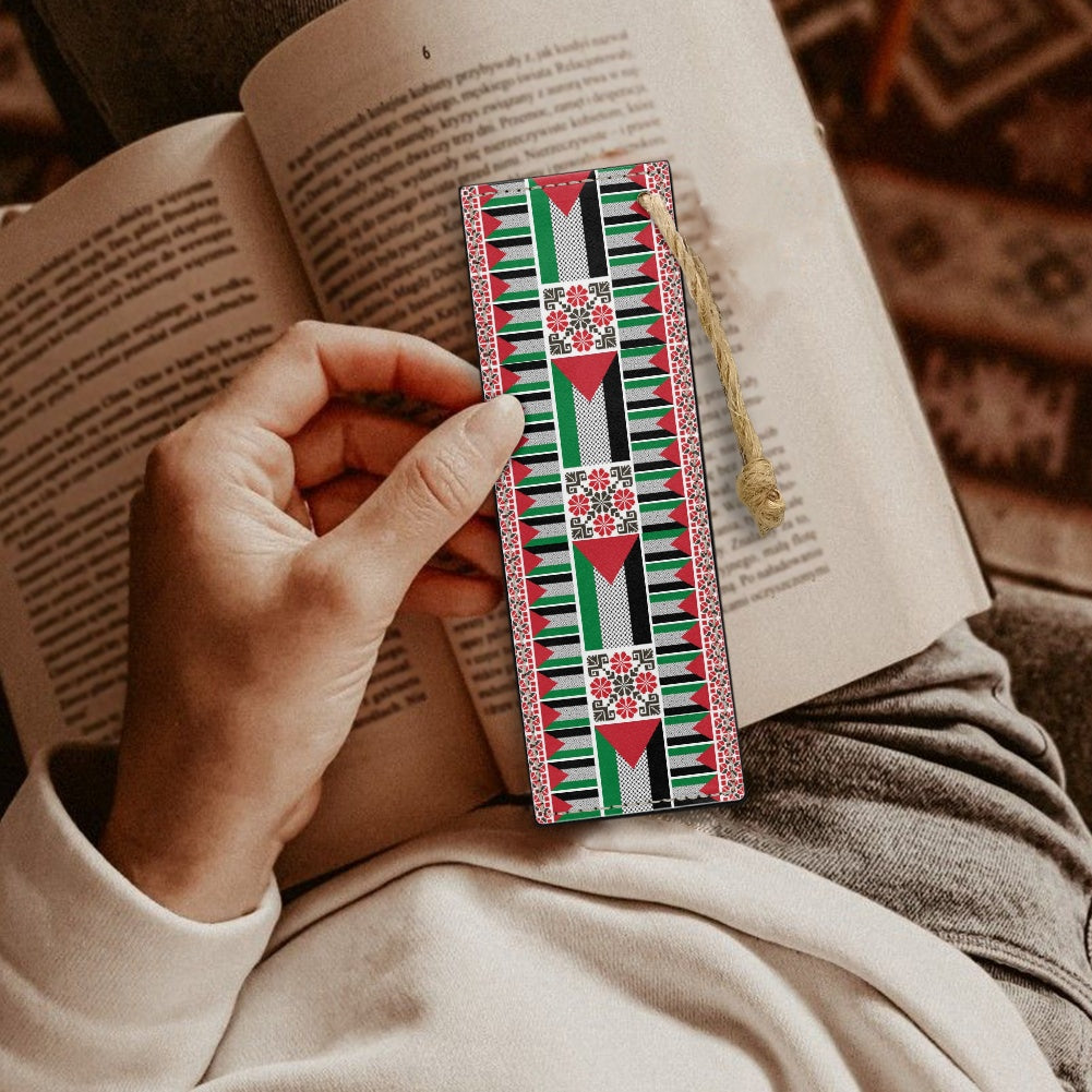 Palestinian kuffiyeh flag tatreez print Leather bookmark (single set)