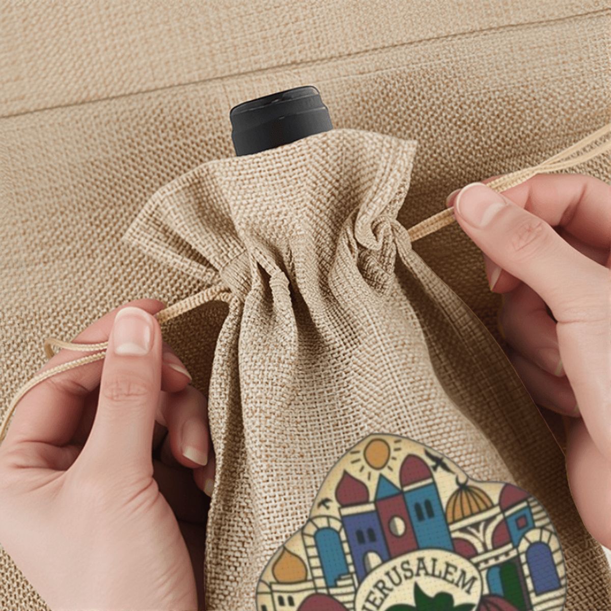Palestinian Right of Return Key Jerusalem Linen Olive Oil Bag