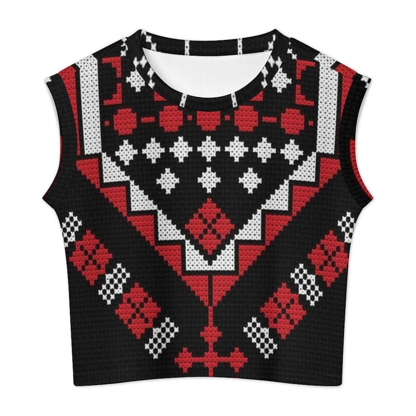 Palestinian Women's Knitted Vest with Tatreez Print
