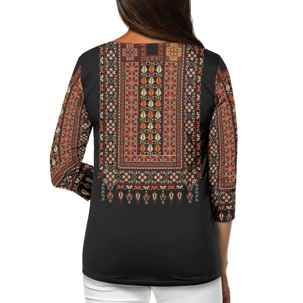 Palestinian Tatreez print Women's three quarter sleeve top