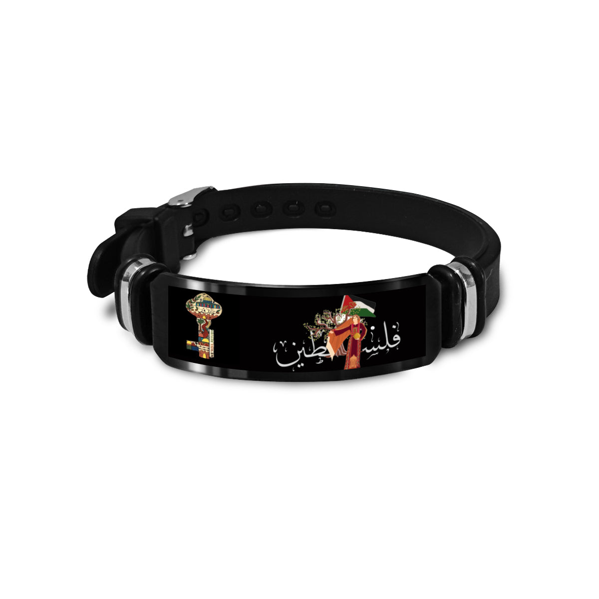 Palestine Key Flag Silicone and Stainless Steel Strap Bracelet