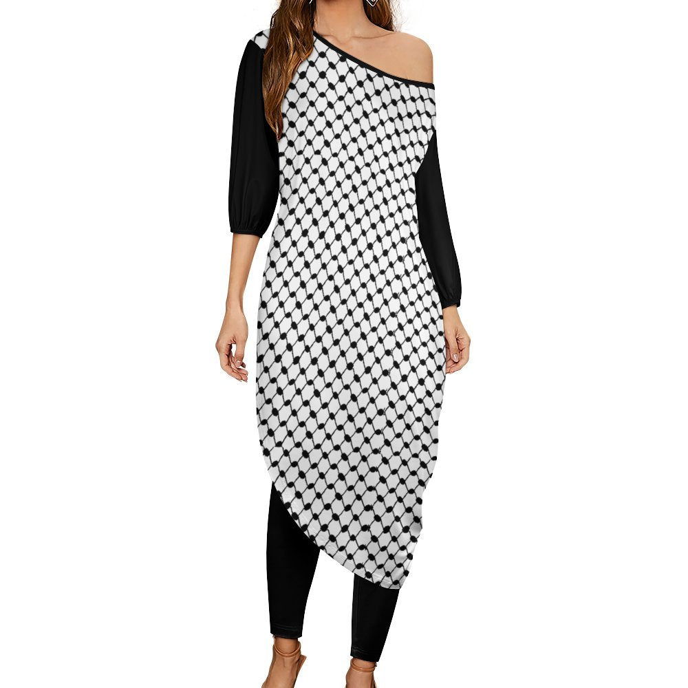 Palestinian Kuffiyeh Dabkeh Dress Off Shoulder Two-piece Set