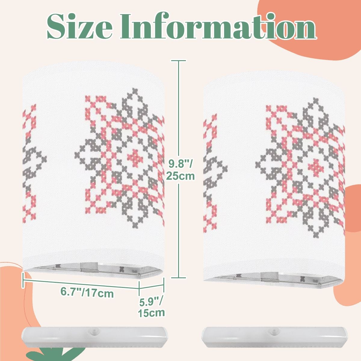 Palestinian Tatreez Print Wireless Wall Sconces Set of Two