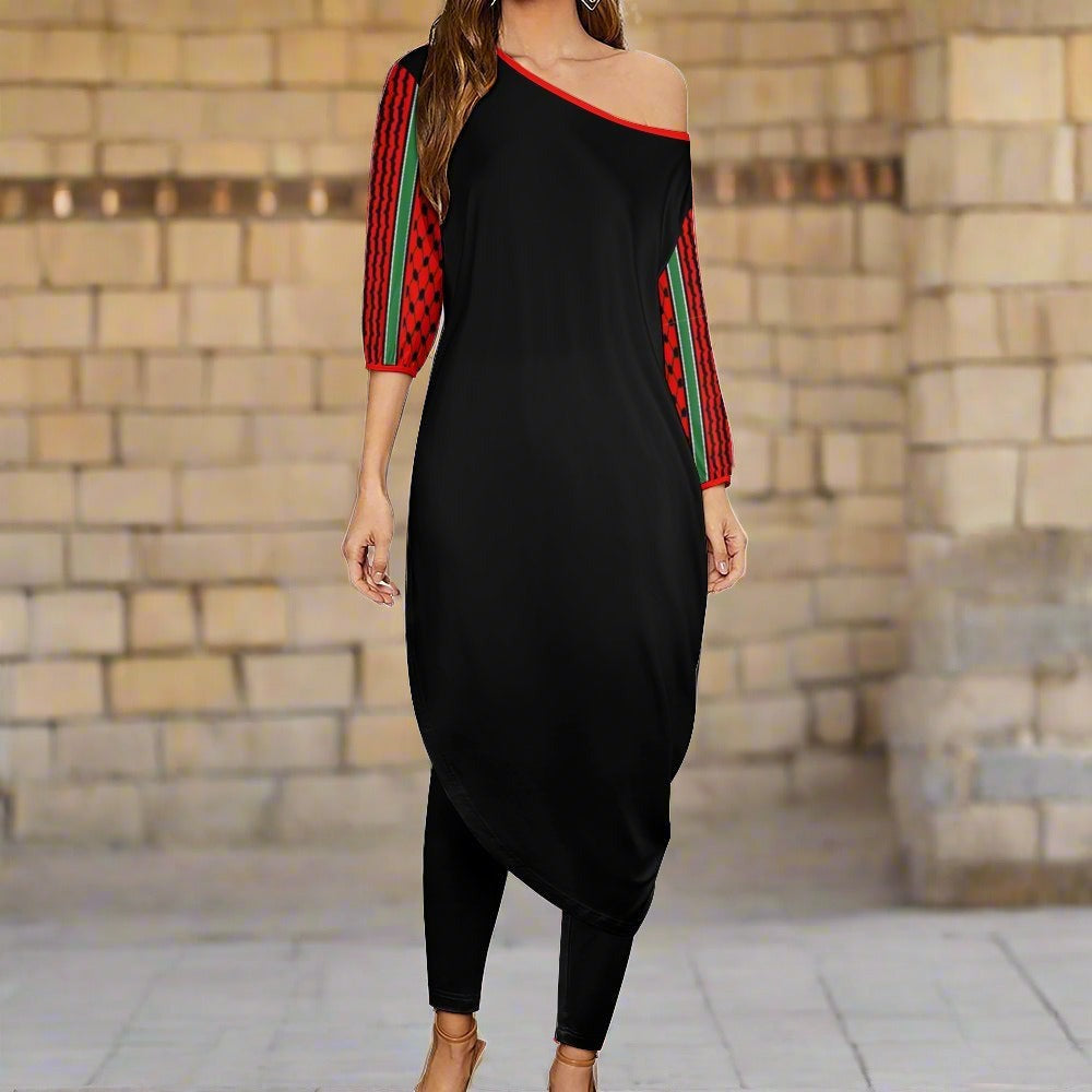 Palestinian Kuffiyeh Dabkeh Dress Off Shoulder Two-piece Set