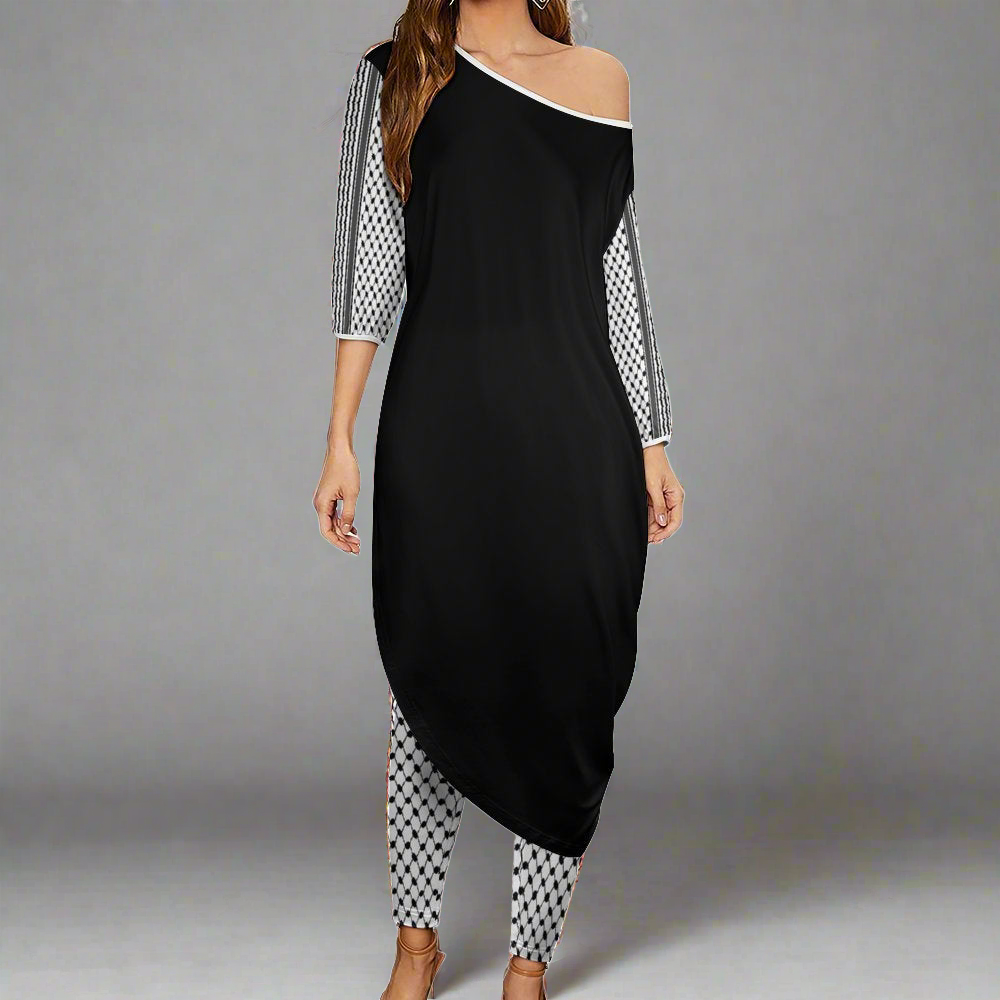 Palestinian Kuffiyeh Dabkeh Dress Off Shoulder Two-piece Set