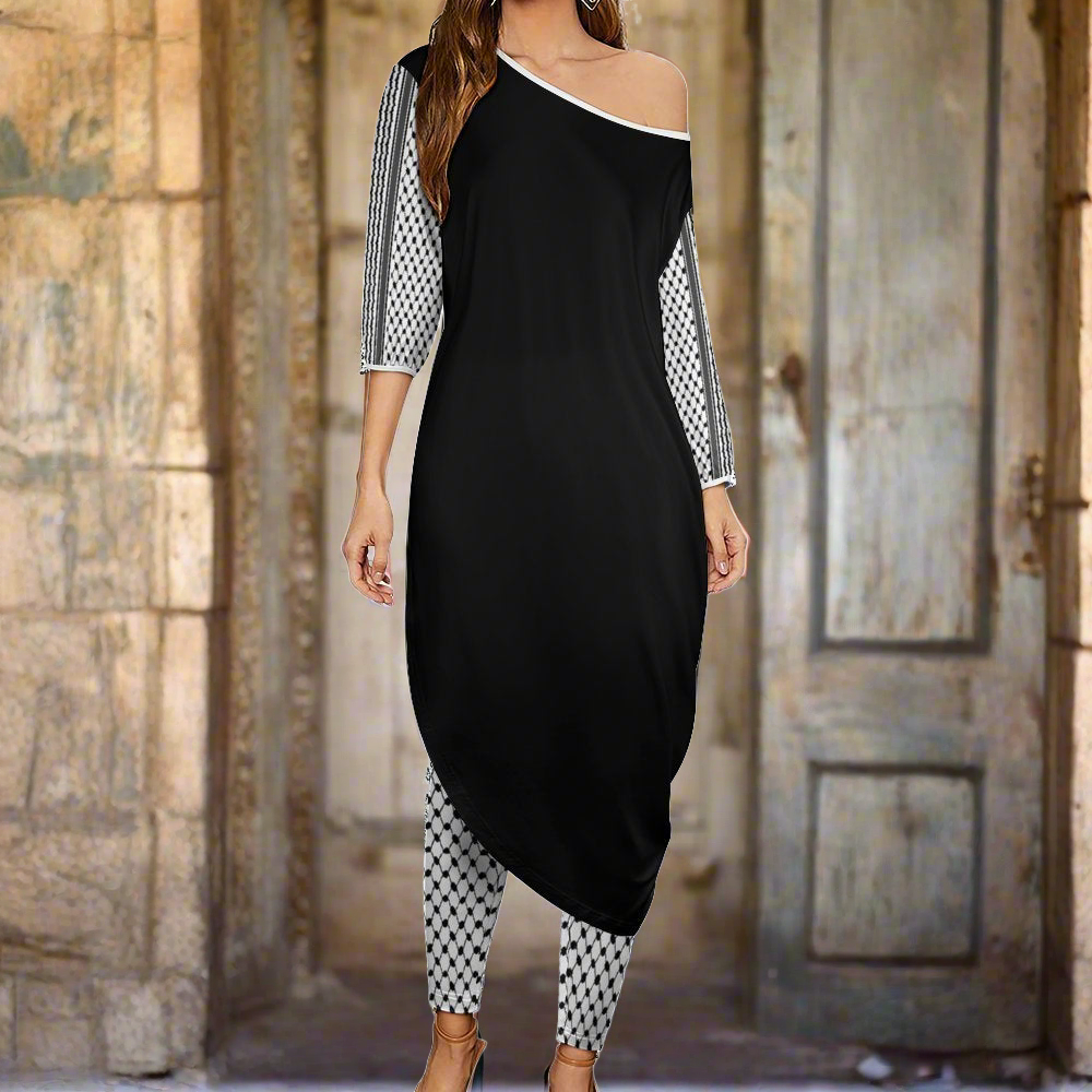 Palestinian Kuffiyeh Dabkeh Dress Off Shoulder Two-piece Set