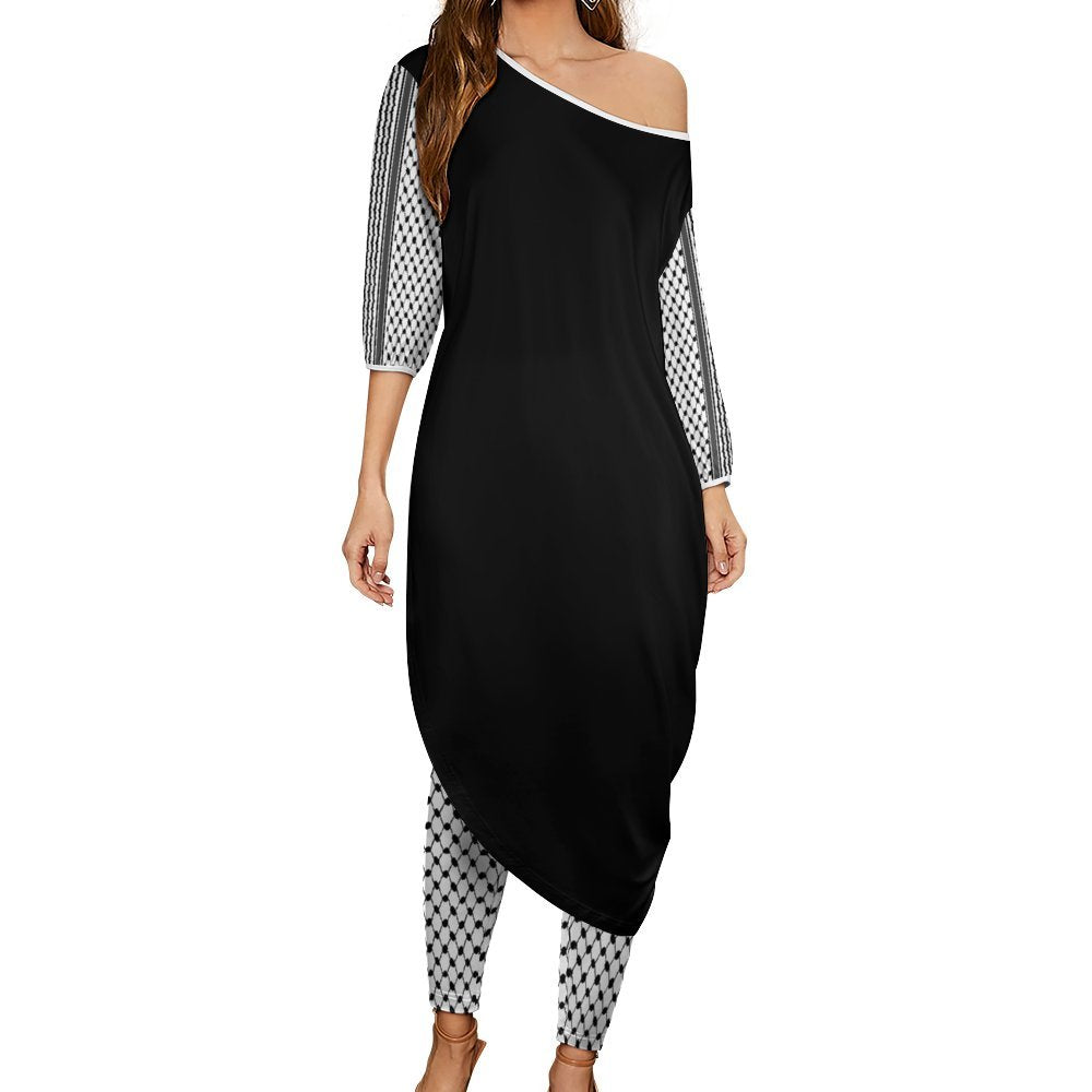 Palestinian Kuffiyeh Dabkeh Dress Off Shoulder Two-piece Set