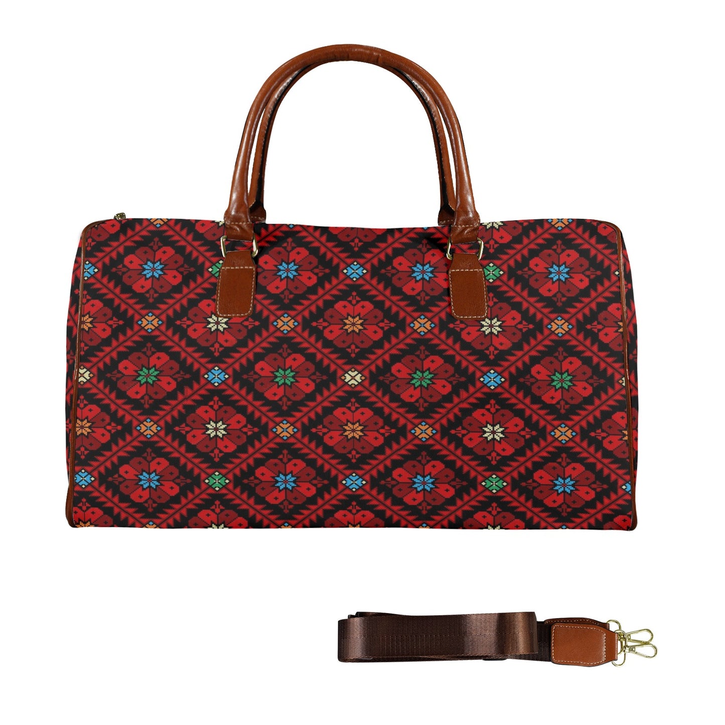 Palestinian Tatreez Print bag Travel Bag - Large (Brown Short Patch) (Model 1737)