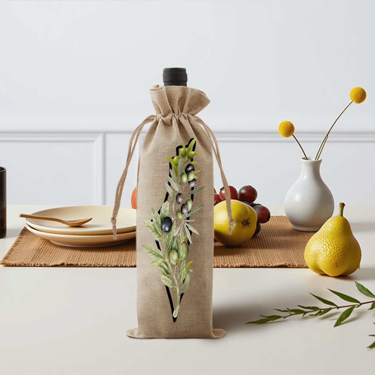 Palestinian Map Linen Olive Oil Bag