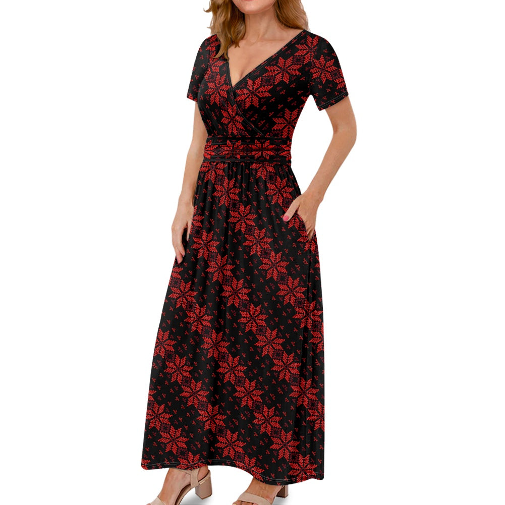 Palestinian Tatreez Print Woman's Dress, Red