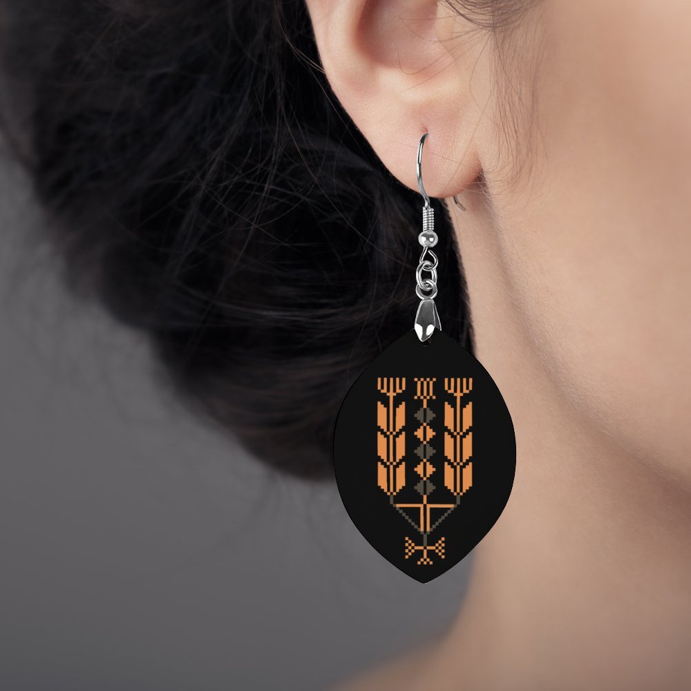 Palestinian Hebron Tatreez Wooden Earrings Pendant -