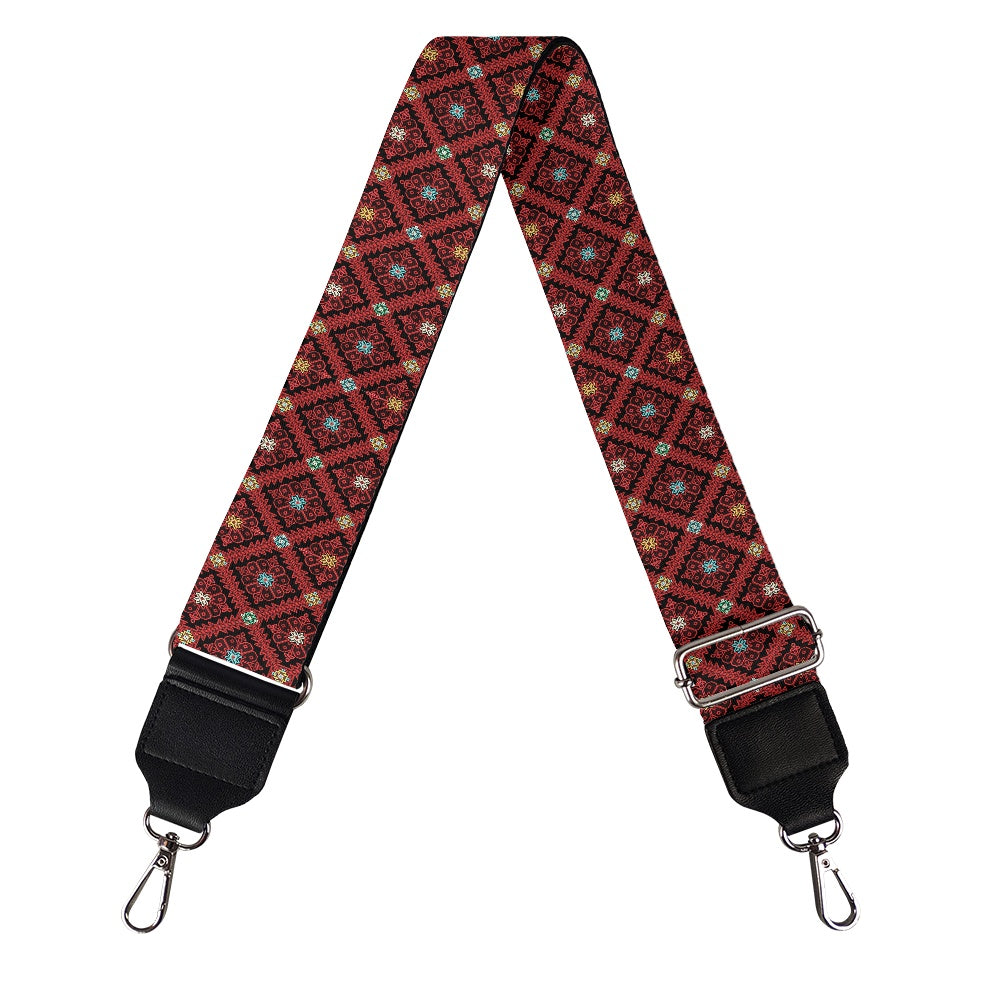 Palestinian Tatreez Print Women's Bag Strap, Red