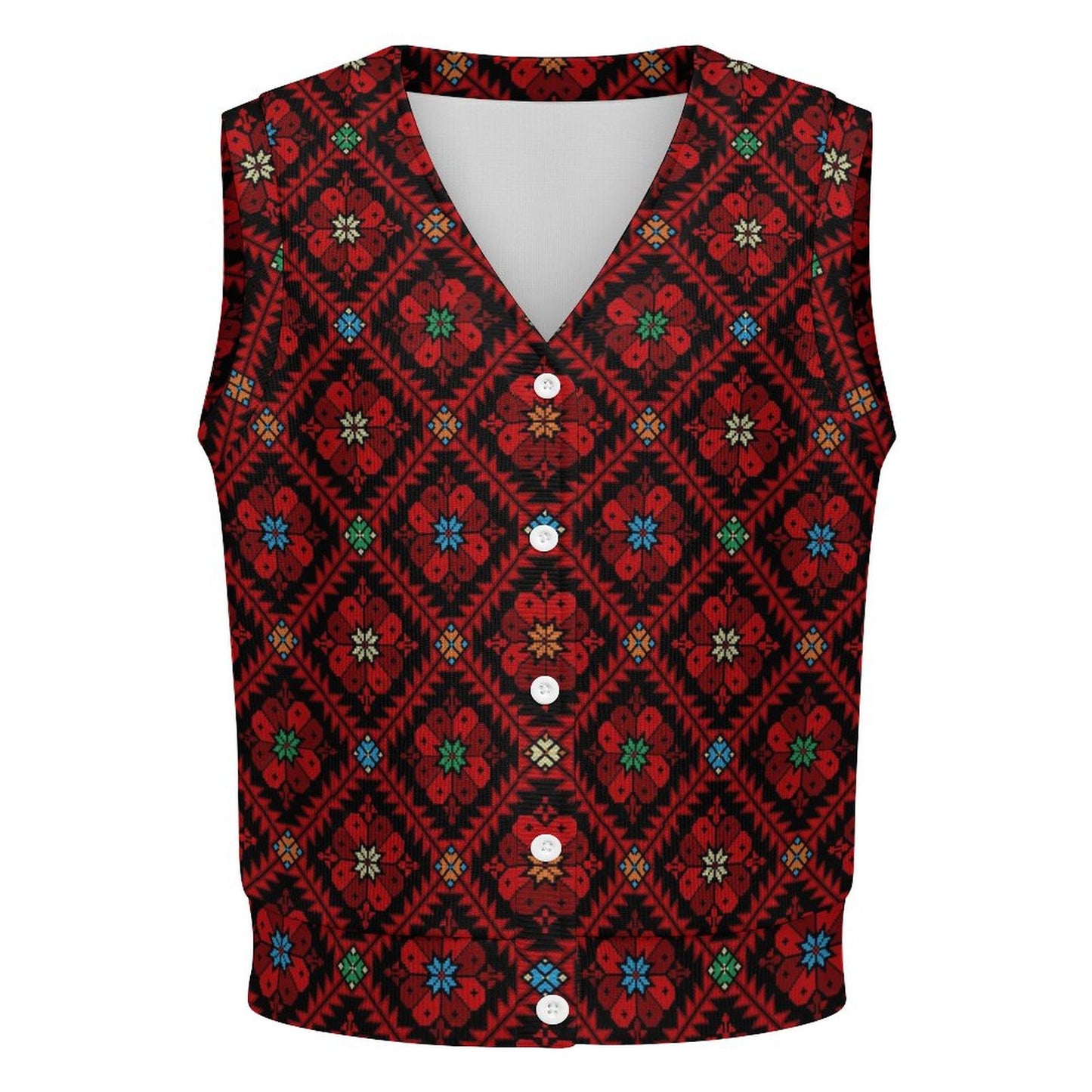 Palestinian Tatreez Print Sleeveless Work Graduation Cardigan Vest