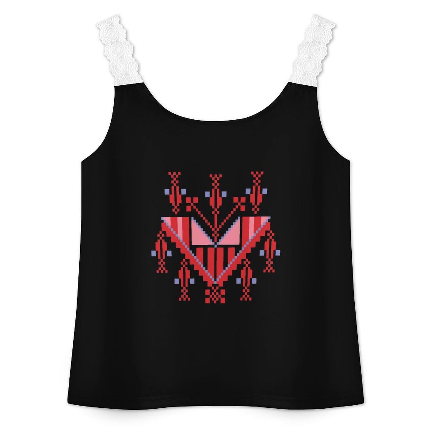 Women’s Lace Trim Camisole – Tatreez Front Print