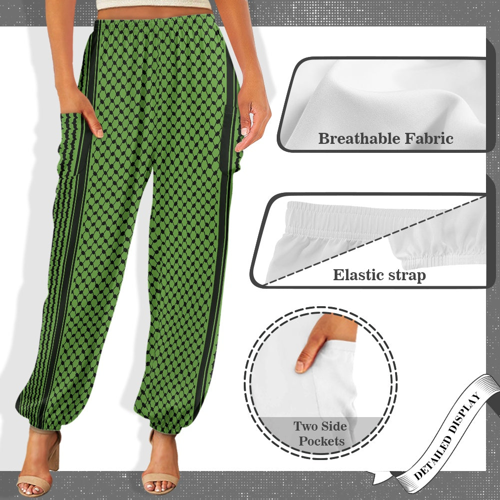 Palestinian Women's Bloomer Kuffiyeh print Green Yoga Pants