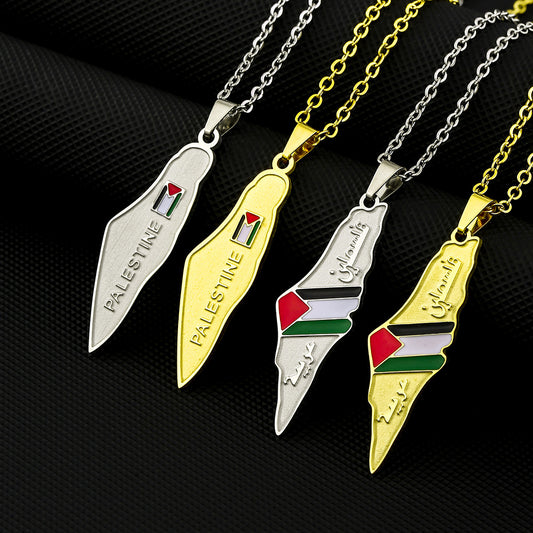 Stainless Steel Palestine Map Necklace