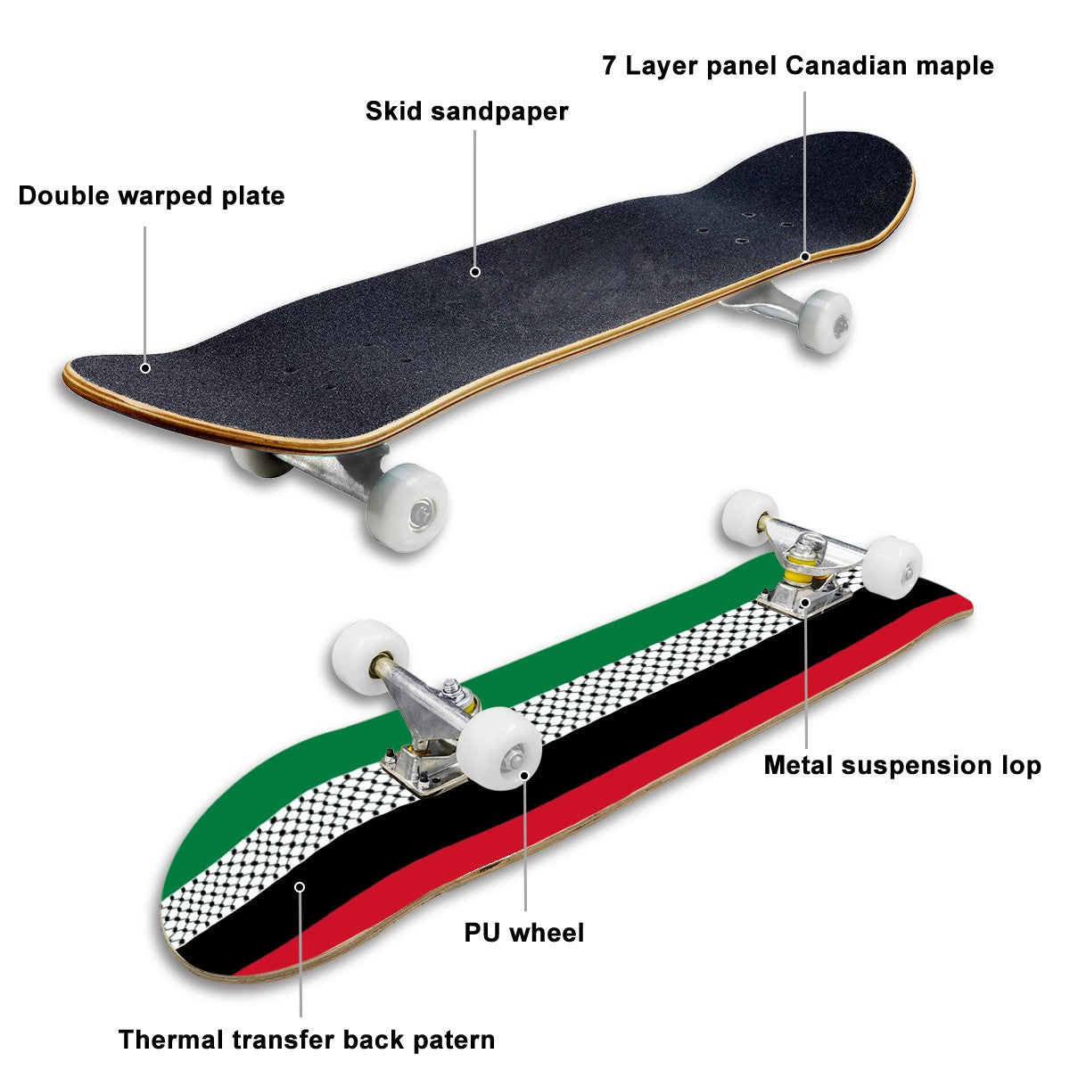 Palestinian Flag Keffiyeh Skateboard