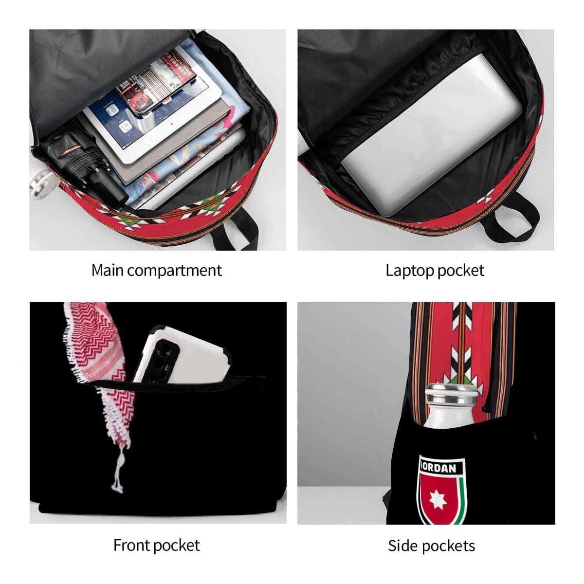 Men نشمي Jordanian World Cup 2026 Large Capacity Oxford Backpack with Cloth Side Pockets