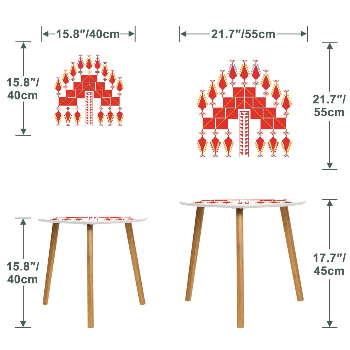 Palestinian Tatreez Design Triangle Coffee Table Set of 2