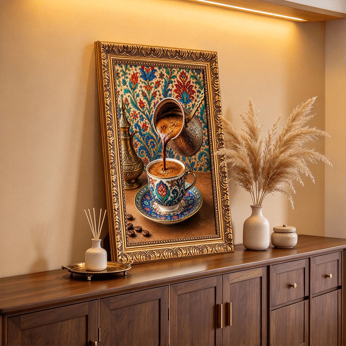 Arabic Coffee Vintage Gold Framed Canvas Prints Wall Art (2:3) (Made in USA)