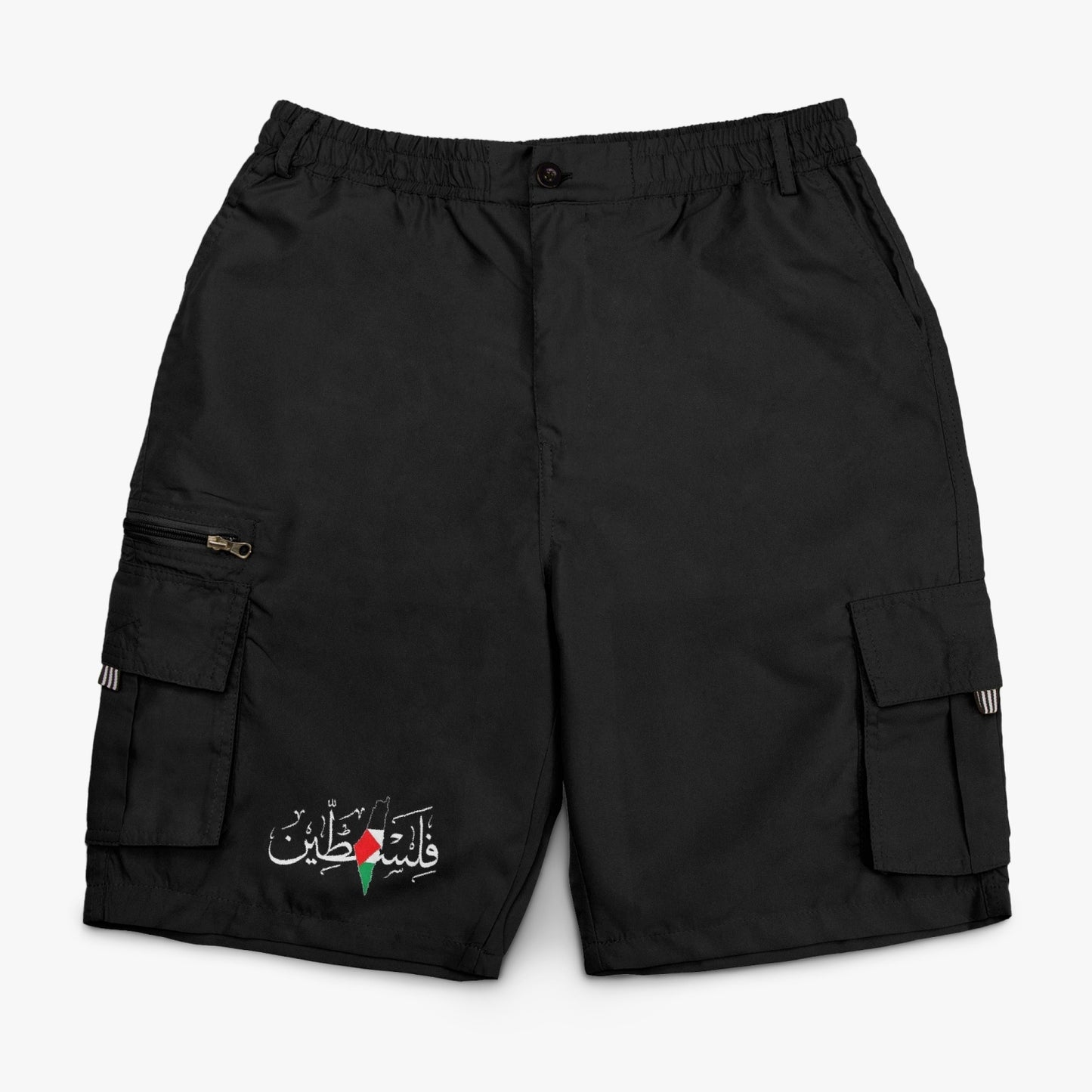 Palestinian Men's Cargo Shorts with Palestine in Arabic, Cotton Blend