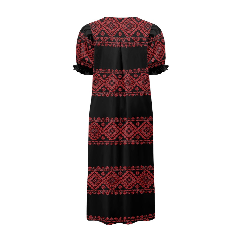 Palestinian Tatreez Print Puff sleeve dress