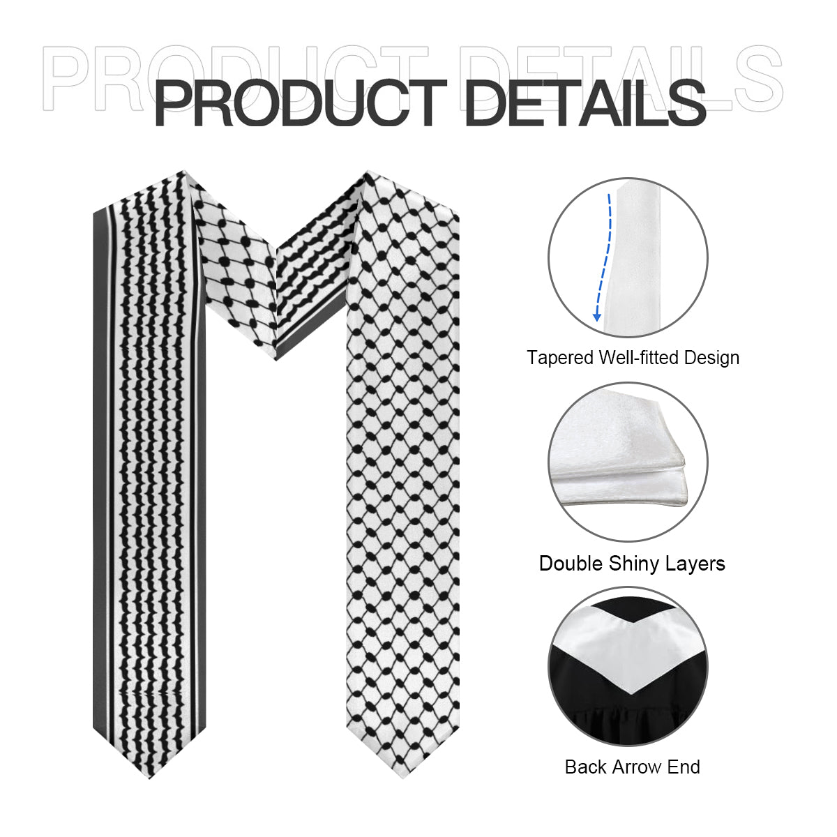 Double-Sided Kuffiyeh Print Graduation Stole (V-Shaped)