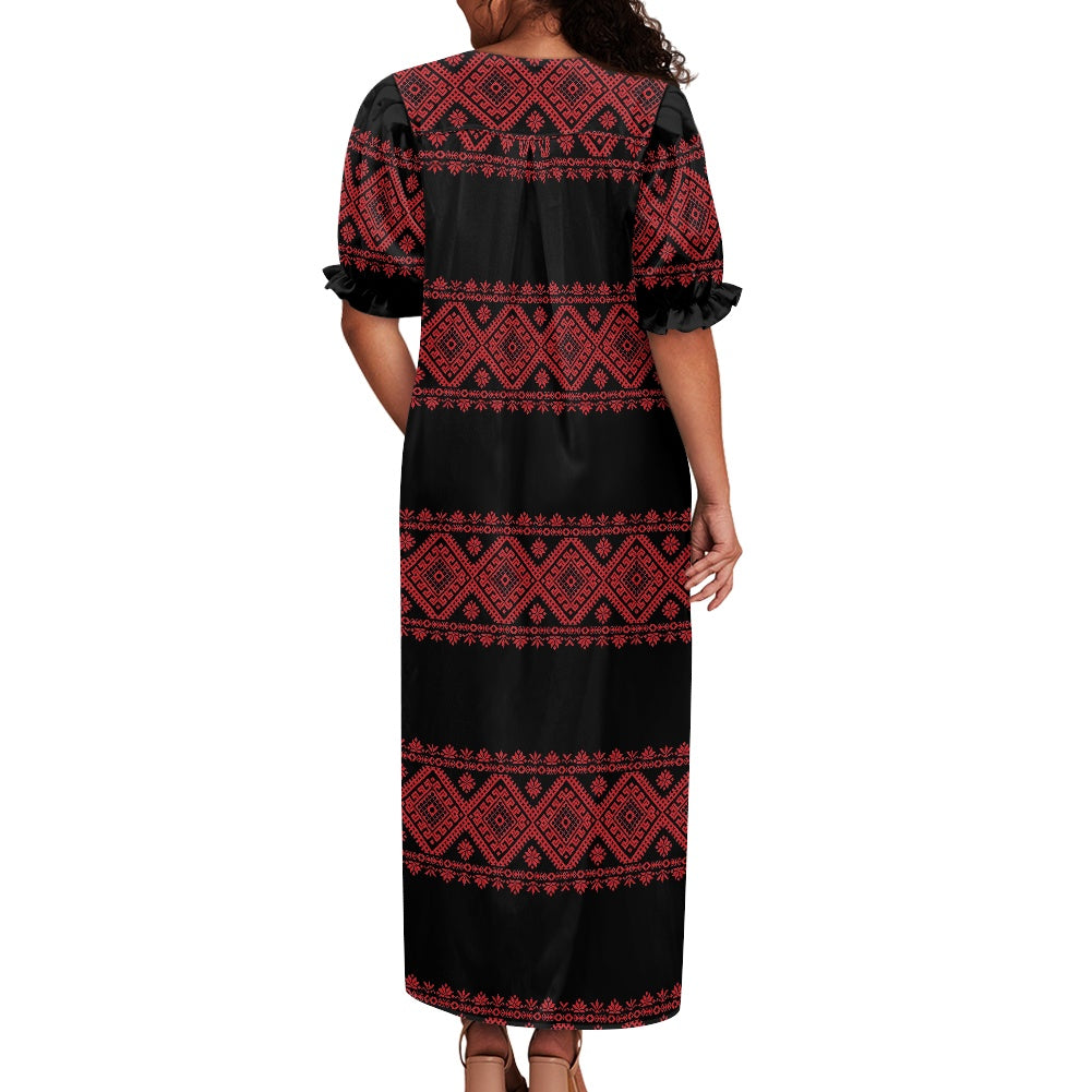 Palestinian Tatreez Print Puff sleeve dress