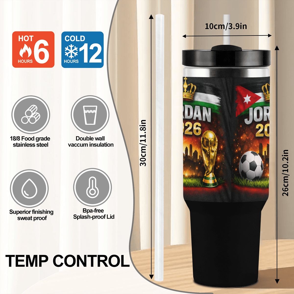 Jordan 2026 World Cup 40oz Tumbler with Handle and Straw (Made in USA)