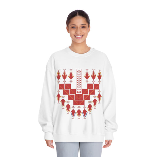 Palestinian Tatreez Design Print Unisex O-neck Sweatshirt, 100% Cotton, Red